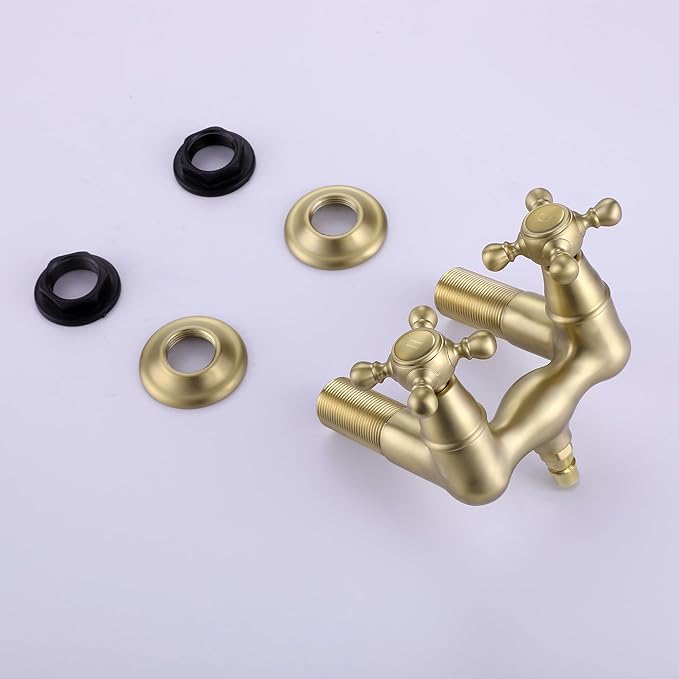 SUMERAIN 3-3/8" Tub Wall Mount Clawfoot Bathtub Faucet Two Cross Handles Brushed Gold