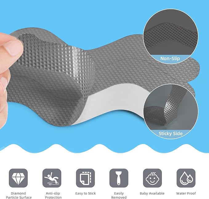 Non Slip Bathtub Stickers Set of 30, Bath Stickers Non Slip with Premium Scraper, Safety and Waterproof Bath Tub Slip Stickers for Bathtub, Shower, Pool, Ladder (Gray)