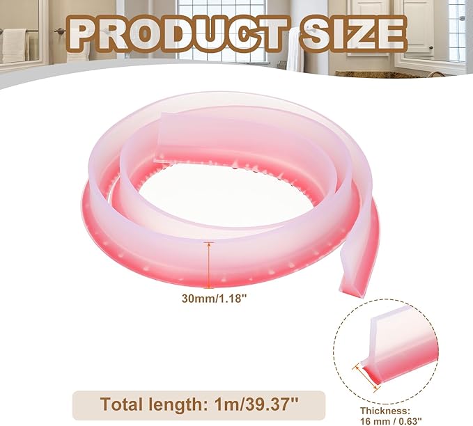 PATIKIL 39 Inch Collapsible Shower Threshold Water Dam Guard, Shower Stopper Barrier Self Adhesive Sink Splash Guards for Frameless Shower Door Bottom, Clear (1.2"Wx0.6"T)