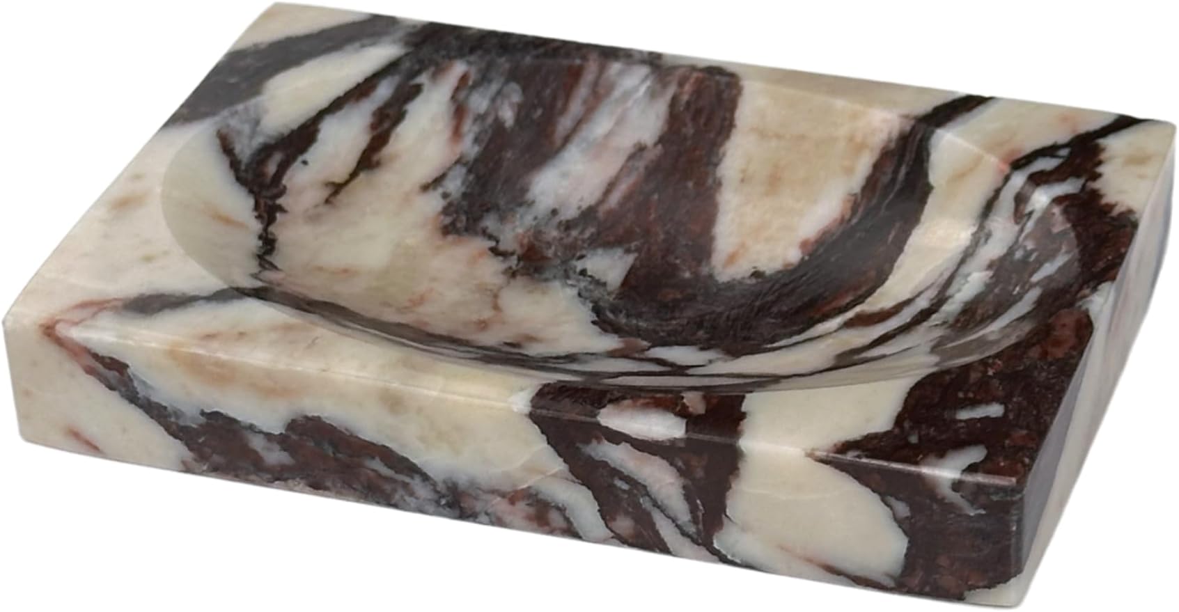 Real Marble Soap Dish - Soap Dish for Shower, Shower Bar Soap Holder, Marble Dish for Bathroom Kitchen, Decorative Stone Soap Dish (Calacatta Viola, Rectangular)