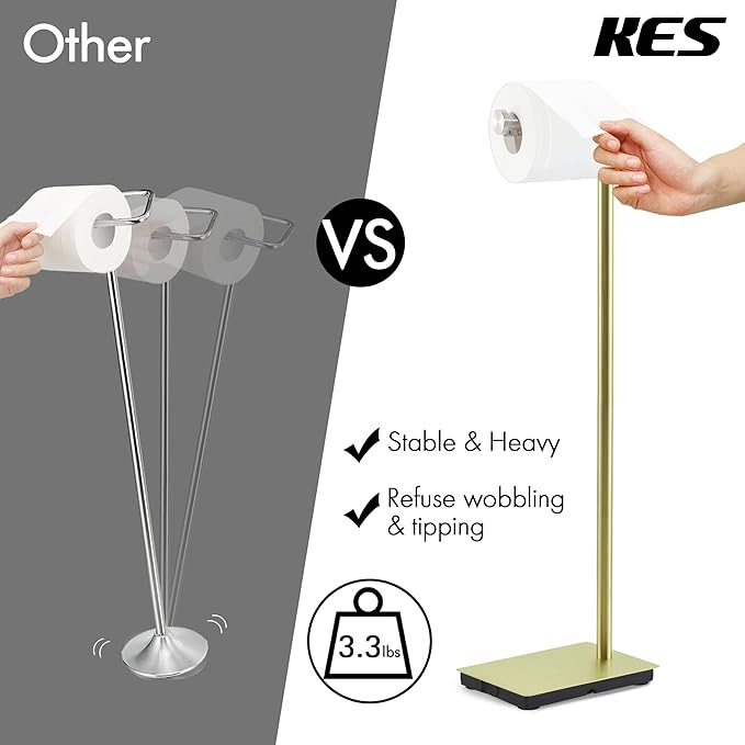 KES Gold Toilet Paper Holder Free Standing 26.2 Inch Toilet Paper Roll Holder Tissue Holder for Bathroom, SUS304 Stainless Steel Brushed Gold, BPH286S66A-BZ