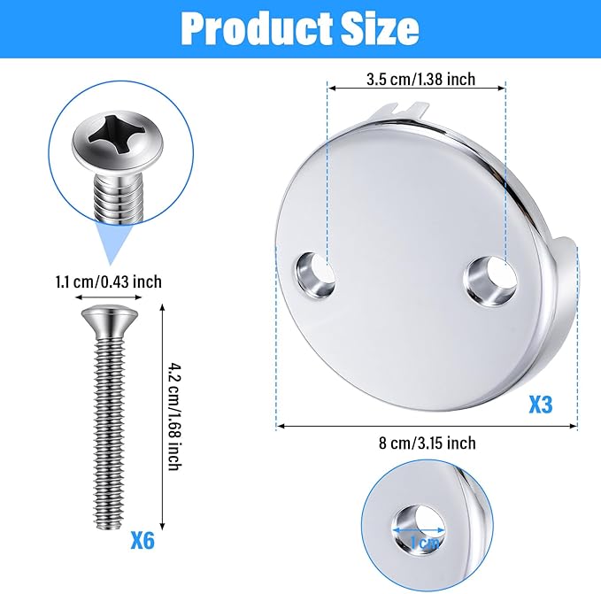 Tub Drain Overflow Covers, 3-1/8" Two Hole Bathtub Drain Overflow Cover with Screws, Fits Most Standard Bath Tub Drains(Silver)