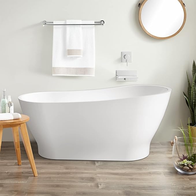 59" Acrylic Freestanding Bathtub, Elegant Skirted Free Standing Tub, Soaking Tub with Integrated Slotted Overflow, Toe-Tap Chrome Drain, cUPC Certified, Glossy White