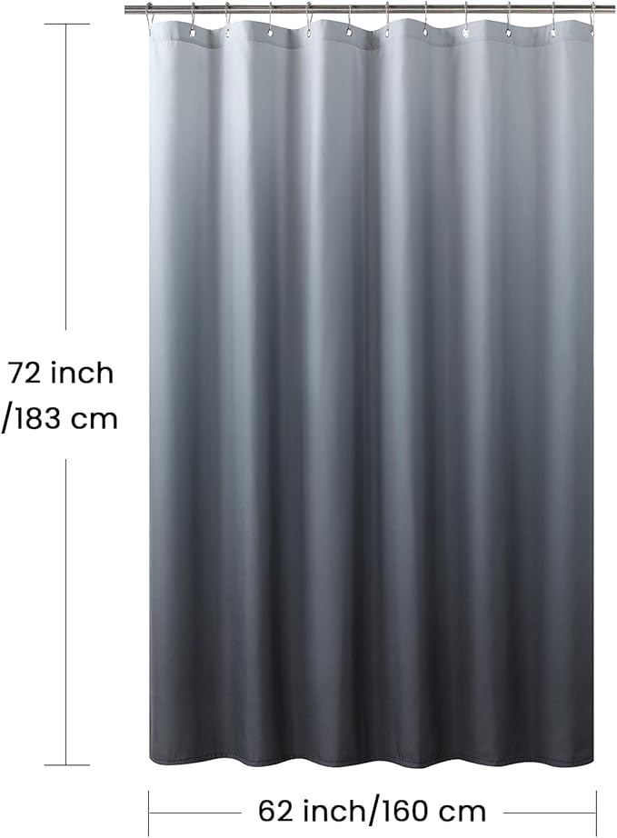 Grey Fabric Shower Curtain, Gray Ombre Microfiber Cloth Shower Curtains for Bathroom, Modern Waterproof Bathroom Curtains, 62" W x 72" H