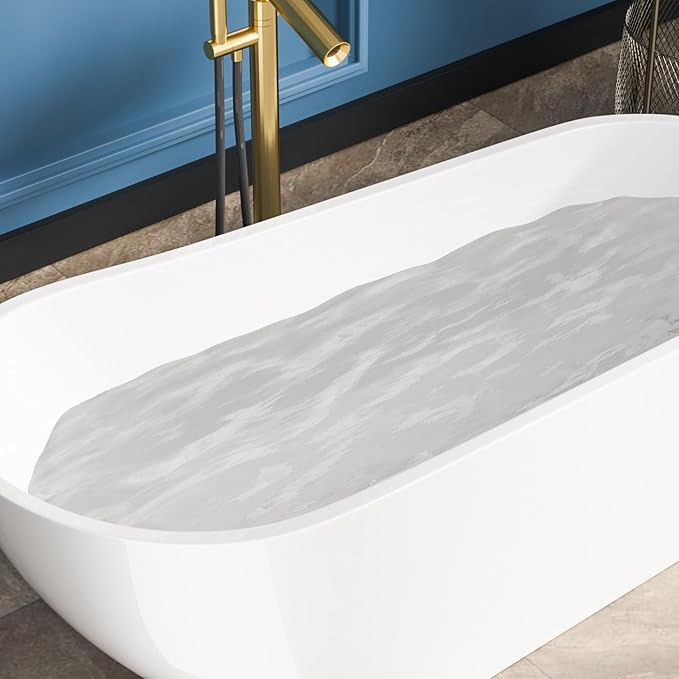 Sarlai 67 Inch Acrylic Freestanding Soaking Bathtub Contemporary Soaking White Tub Stand Alone Ergonomic Bathtub with Chrome Drain and Overflow