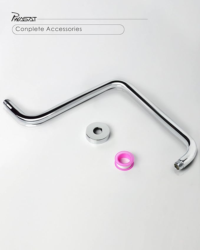 PHASAT S Shaped Shower Arm with Flange,High Rise Shower Head Extension Arm Chrome,PU9D02