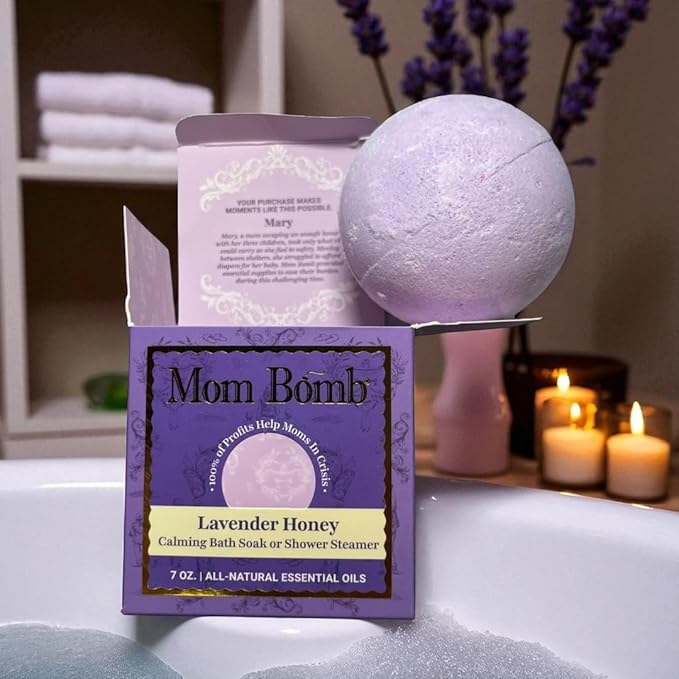 Mom Bomb Lavender Honey Bath Bomb (Shower Steamer) – Essential Oils, Clean Ingredients – Relaxing Aromatherapy Fizz, Skin-Softening – Made in USA - Gift for Women 7 Ounce