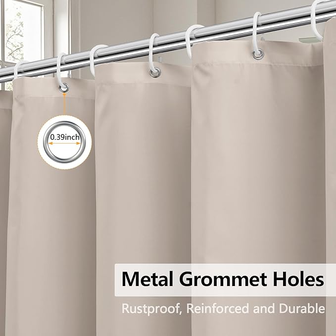 Waterproof Fabric Shower Curtain Liner Khaki with 3 Extra-Large Magnets, 72 x 72 inch Washable Brown Cloth Shower Liner Hotel Quality, Earth Tone Lightweight Shower Curtains for Bathroom