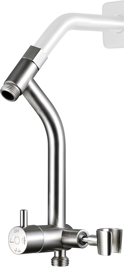 G-Promise Metal Shower Diverter with Low Handheld Holder, 3-Way Diverter Valve with Pause Mode for Handheld and Fixed Shower Head, 4-Settings Universal Bathing System Replacement Part(Brushed Nickel)
