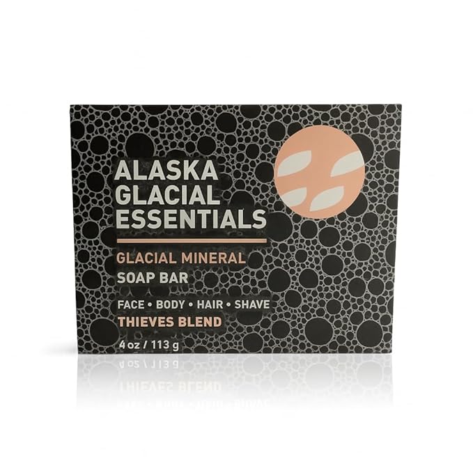 Alaska Glacial Mineral Clay Soap Bar with Goat’s Milk & Organic Oils | Face, Body, Shampoo & Shave | Hydrates & Detoxifies | For All Skin Types – Thieves Blend, 1 Pack