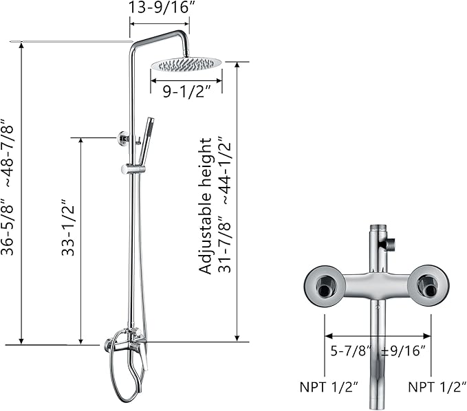 Outdoor Shower Fixtures - Total Complete Shower Kit, Chrome Finish with SS304 Handheld High Pressure Shower Head, 3-Functions
