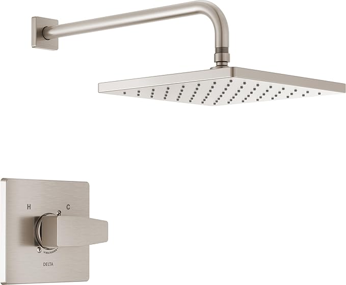 Delta Modern 14 Series Square Rain Shower Faucet Set, Brushed Nickel Shower Head and Handle Set, Valve Trim Kit, Spotshield Stainless T14268-SP-PP (Valve Not Included)