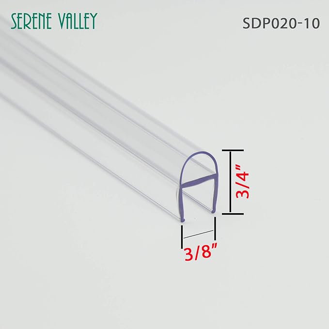 Serene Valley Shower Door Seal Strip for 3/8" Glass, U-Shaped, Super Clear and Strong Material for 3/8" Glass Panels - 78" Strips, 2pcs