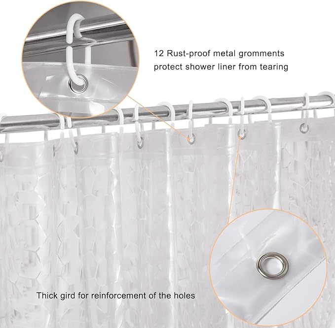 WELTRXE Extra Long Shower Curtain Liner with Magnets, 72 x 84 Inch Waterproof 3D Water Cube Clear Bathroom Shower Curtains, No Chemical Smell, Heavy Duty, Extra Long for Shower Stall, Bathtubs