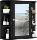 RELAX4LIFE Bathroom Wall Cabinet with Mirror - Medicine Cabinet w/Door, 6 Open Shelves & Adjustable Shelves, Over The Toilet Storage Cabinet Organizer, Mirrored Bathroom Cabinet Wall Mount (Black)