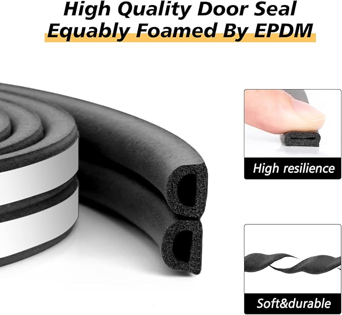 SUNMON Weather Stripping Door Seal, D-Type Strip Weather Stripping Seal Strip for Doors/Windows, Soundproofing Weatherstrip Gap Collision Avoidance 33 Feet (Black