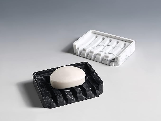 SunnyPoint Classic Kitchen, Bathroom Faux Marble Soap, Sponge Dish Drainer Holder (WHT, Resin)