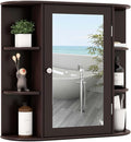 RELAX4LIFE Bathroom Wall Cabinet with Mirror - Medicine Cabinet w/Door, 6 Open Shelves & Adjustable Shelves, Over The Toilet Storage Cabinet Organizer, Mirrored Bathroom Cabinet Wall Mount (Brown)