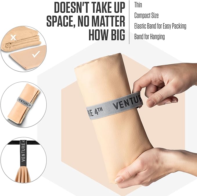 VENTURE 4TH Quick Dry Towel. Microfiber Travel Towel Ideal for Camping, Hiking, Backpacking, Gym. Lightweight & Fast Drying Travel Towels for Body. Compact & Easy to Pack - Beige Extra Large