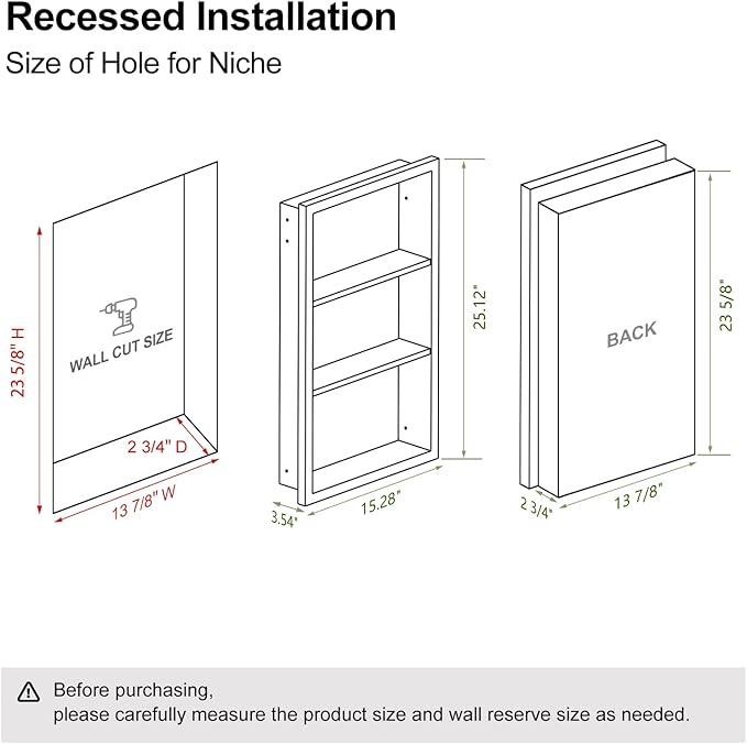 Bathroom Medicine Cabinet Recessed,14x24 White Shower Niche for Shower Wall,Surface Mount Medicine Cabinet Replacement Shelves,Recessed Wall Niche for Over Toilet Storage/Living room/Hallway