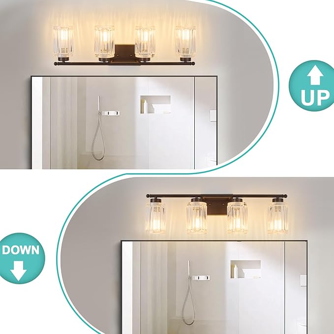 4 Light Bathroom Light Fixtures Modern ORB 28 Inch Vanity Lights for Bathroom Lighting Fixtures Over Mirror with Thickened Glass Shade for Cabinet Mirror Bedroom Hallway