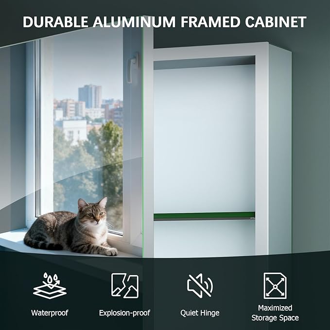 BROBIGBathroom Medicine Cabinet with Mirror, 24x32 Recessed or Wall Mirror Medicine Cabinet with Storage Adjustable Glass Shelves, Beveled Edge Mirrored Door with Aluminum Cabinet Hinges