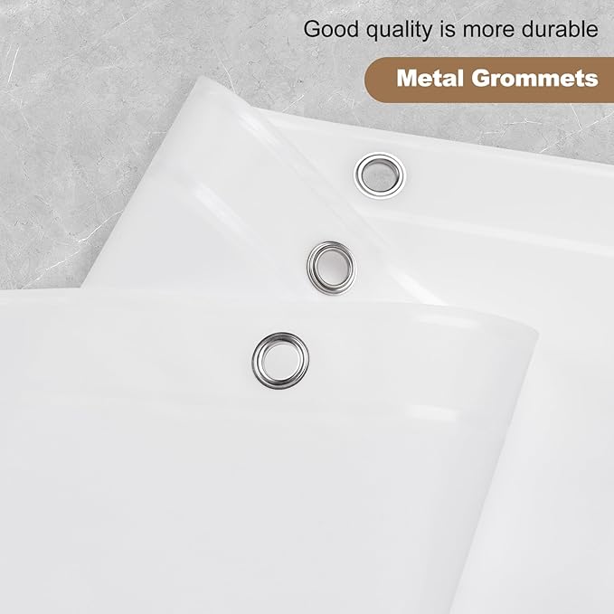 UFRIDAY White Short Shower Curtain Liner Premium PEVA 72 x 66 inch,Heavy Duty Shower Curtain with 3 Weighted Magnets, Plastic Waterproof Grey Shower Curtains for Bathroom with 12 Hooks