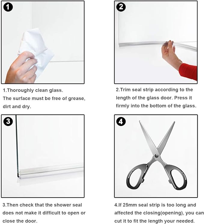 Frameless Shower Door Bottom Seal with Drip Rail for 1/2"(12mm) Glass, Length 27.5"/0.7m, Glass Door Sweep Stop Shower Leaking
