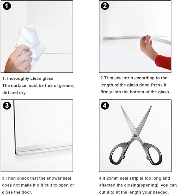 Frameless Shower Door Bottom Seal with Drip Rail for 5/16"(8mm) Glass, Length 27.5"/0.7m, Glass Door Sweep Stop Shower Leaking