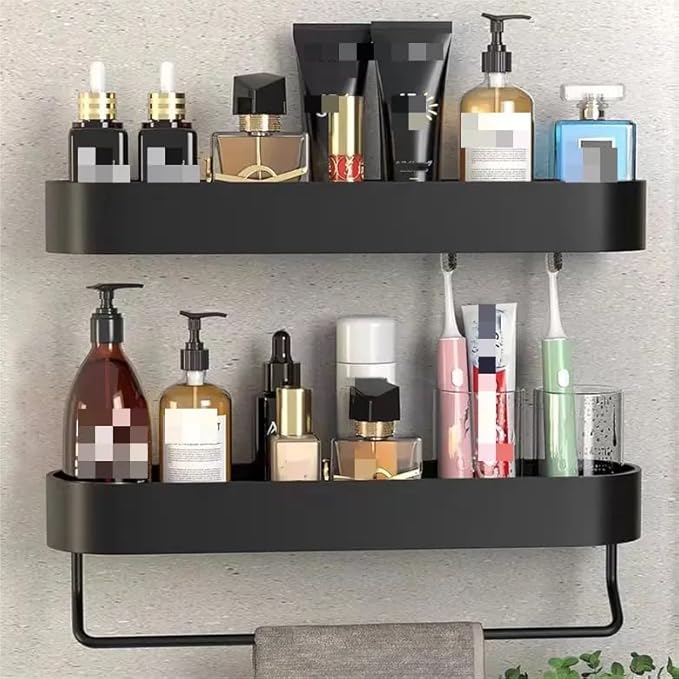 Wall-Mounted Shower Shelf - Durable Space Aluminum, Matte Black, Rustproof Bathroom Organizer, Compact 11-Inch Design for Shampoo, Soap, and Toiletries Storage, Modern and Easy-to-Install Shower Caddy
