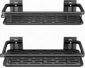 Shower Caddy Adhesive 2Pack with Hooks and Rod for Towels Black-Premium Bathroom Shower Shelves Shampoo Organizer Rack Storage Bathtub Shelf Rustproof Easy Installation Sturdy Build Sleek Modern Look