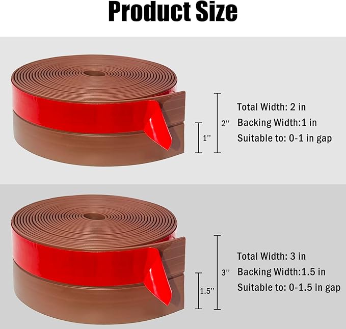 Wide Silicone Weather Stripping, 3 inch (W) x 20 Ft (L) Door Draft Stopper, Silicone Seal Strip for Doors Windows and Shower Glass Gap, Brown