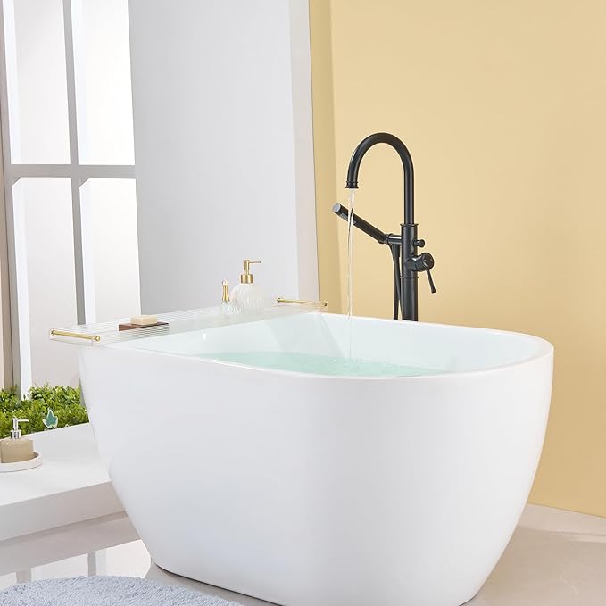 Free Standing Tub Faucet Black Freestanding Bathtub Faucet Floor Mount Brass Bathroom Tub Filler with Hand Shower