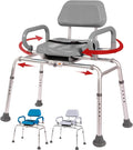 Carousel Sliding Shower Chair Transfer Bench with Swivel Seat, Premium Padded Bath, with Pivoting Arms, Adjustable Space Saving Design for Tubs, Shower, for Handicap & Seniors, Gray