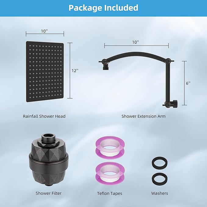 Hibbent All Metal Rain Filtered Shower Head, 12'' High Pressure Rainfall Showerhead with 16" Shower Extension Arm, 20 Stage Shower Filter, Solid Brass Adjustable Shower Arm Extender, Oil-Rubbed Bronze
