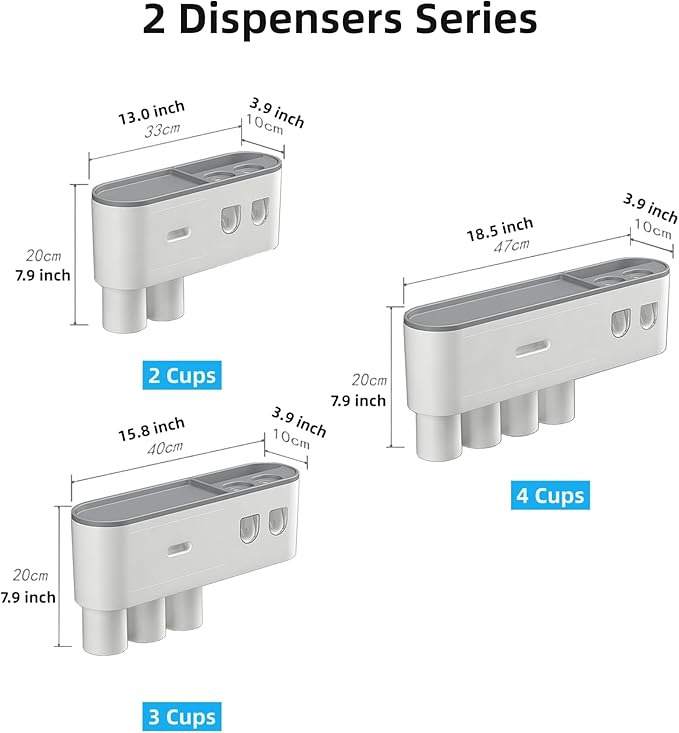 No-Drill Wall Mounted Toothbrush Holder, Bathroom Shelf, with Automatic Toothpaste Dispensers 6 Brush Hooks Magnetic Cups 1 Cosmetic Drawer Organizer and Large Storage (2 Dispensers 3 Cups)