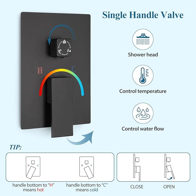 10 inch Square Shower Head and Handheld Set, Gasecoet Shower System with Tub Spout Wall Mounted Shower Faucet for Bathroom - Matte Black (With Shower Valve)
