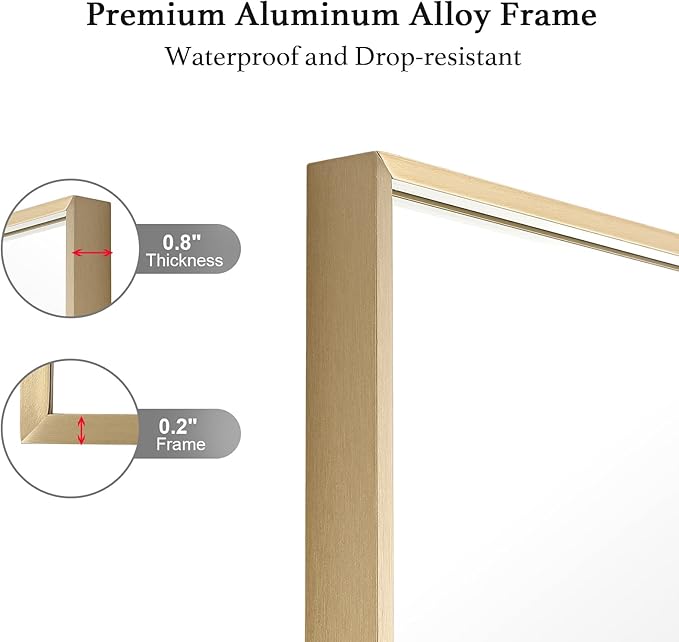 24x40 Inch Gold Bathroom Mirror - Copper-Free Mirror, Aluminum Alloy Frame Vanity Rectangle Wall Mounted Modern Mirror for Bedroom/Living Room/Porch Horizontal or Vertical