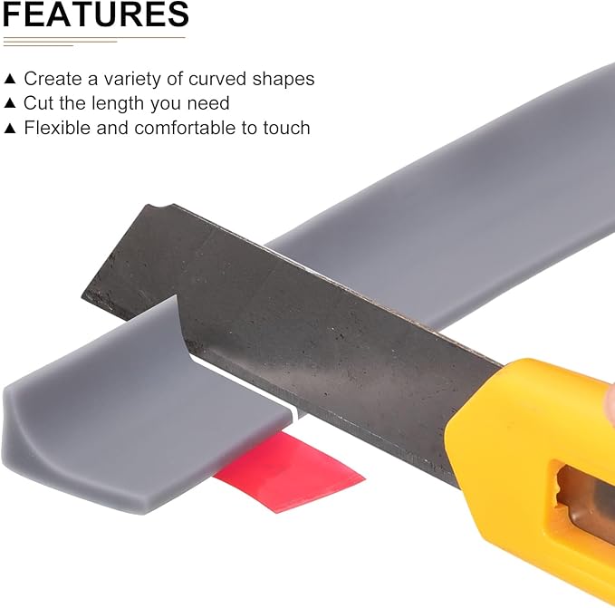 39"x0.8"x0.5" (LxWxH) Collapsible Shower Barrier Stopper - 1 Pack - Good for Bathroom Kitchen - L Shape Water Splash Guard Blocker - Gray