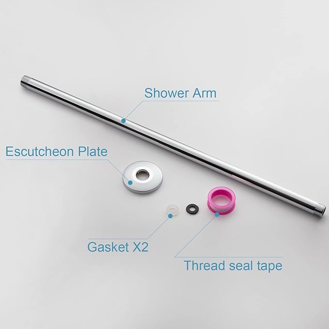 OFFO Shower Arm with Flange, 24 in Ceiling Mount Replacement Rain Shower Head Straight Arm Ceiling-Mounted For Fixed Shower Head & High Pressure Rain, Chrome