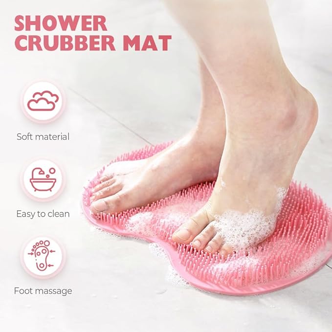 2026 New Silicone Shower Foot Scrubber Mat, Foot Back Cleaning Pad Back Washer Exfoliating Bath Wash Pad, Shower Foot Scrubber Mat with Non-Slip Suction Cups (Brown)