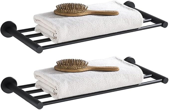 Bathroom Towel Rack, Hotel Style Towel Racks for Bathroom Wall Mounted, Modern Towel Bar Rack 23.6 Inch, 2-Tier Towel Shelves, Black