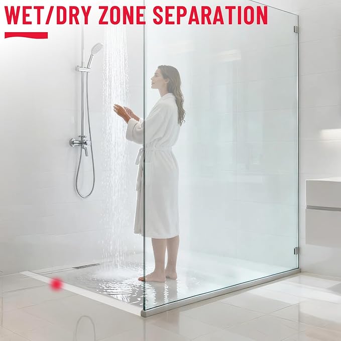 Shower Threshold Water Dam Barrier – 39in Self-Adhesive, Waterproof, Flexible Silicone, Customizable, Easy Install, Prevents Water Leakage & Slipping, Wheelchair Access