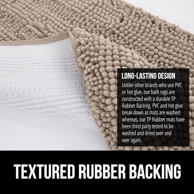 GORILLA GRIP Bath Rug Mat 48x17, Thick Absorbent Chenille, Quick Dry Microfiber Mats, Rubber Backing Washable Shower Floor Rugs, Bathmat Runner, US Designed Bathroom Home Decor Accessories Gray Beige
