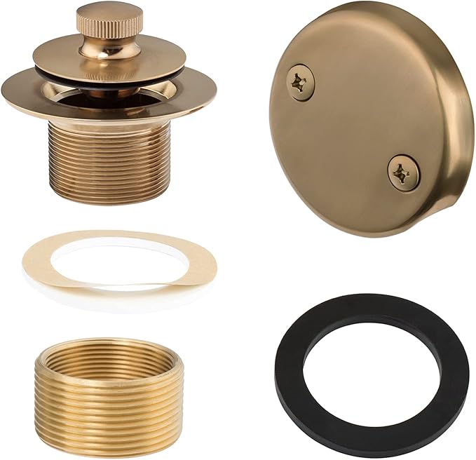 Champagne Bronze Lift & Turn Tub Trim Set with Two-Hole Overflow Faceplate and No Putty Gasket, Bathtub Conversion Kit Assembly with Universal Fine/Coarse Thread, No Putty Installation by Artiwell