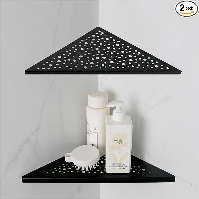 Shower Corner Shelf 10" No Drill,10" 304 Stainless Steel, Recessed Bathroom Shelves Grout in Shelf for Tiled Wall,Matte Black,2 Pack