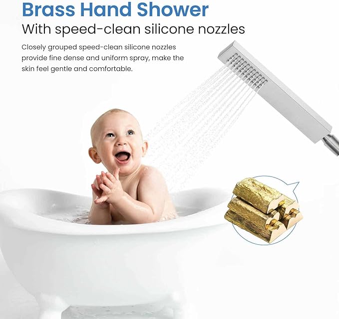 KIBI Cube Brushed Nickel Freestanding Bathtub Faucet ‑ Floor‑Mounted Brass Tub Filler | Single‑Handle Bathroom Faucets with Hand Shower, Ceramic Cartridge & Stainless Steel Hose (KTF302BG)