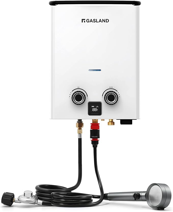 GASLAND 2025 Goshower G5 Portable Propane Water Heater | 1.32 GPM, 34,000 BTU | For Camping, Off-Grid | Digital Display | Compact