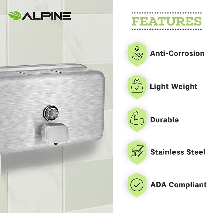 Alpine Wall Mounted Stainless Steel Liquid Soap Dispenser