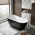 59" Freestanding Acrylic Bathtub, Deep Soaking Tub with Non-Slip Base & Chrome Drain, cUPC Certified, Black Upturned
